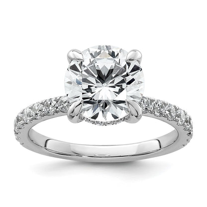 14K White Gold 3 1/2 carat Certified Lab Grown Diamond VS/SI+ G+ Round Complete Solitaire with Flair Engagement Ring