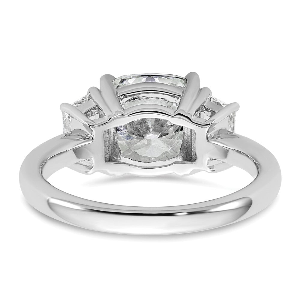 14K White Gold  3/4 carat Lab Grown Diamond VS+ F+ Half Moon 3 carat Cushion Center Semi Mount Three Stone Engagement Ring