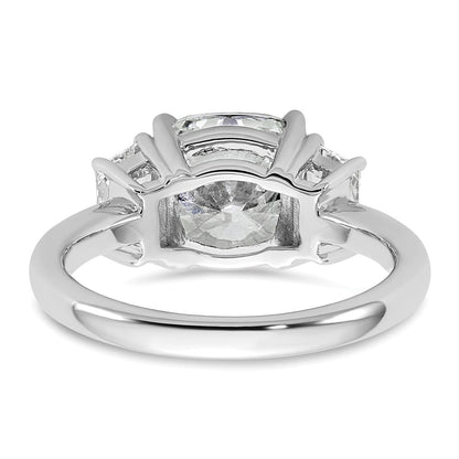 14K White Gold  3/4 carat Lab Grown Diamond VS+ F+ Half Moon 3 carat Cushion Center Semi Mount Three Stone Engagement Ring