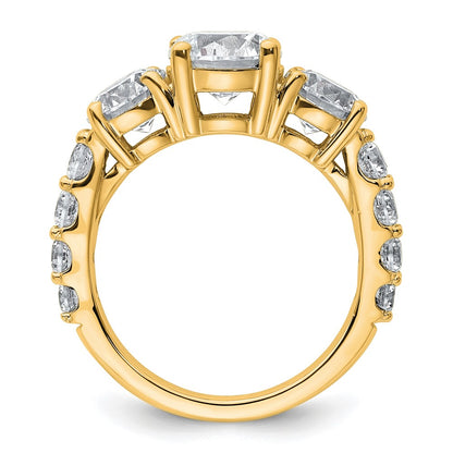 14K Yellow Gold 4 carat Lab Grown Diamond VS+ F+ Round Complete Three Stone Engagement Ring