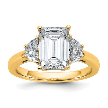 14K Yellow Gold 3 1/8 carat Certified Lab Grown Diamond VS/SI+ G+ Complete Emerald and Half Moon Three Stone Engagement Ring