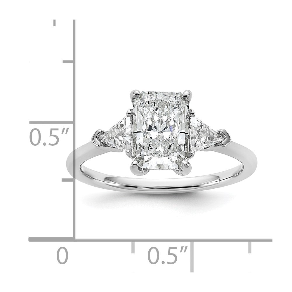 14K White Gold 2 carat Certified Lab Grown Diamond VS+ F+ Radiant and Triangle Complete Three Stone Engagement Ring