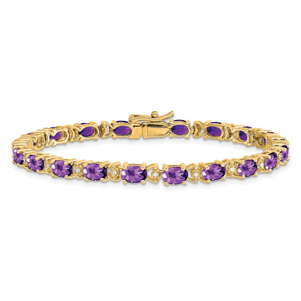 14K Yellow Gold Complete Oval Amethyst and Diamond 7 Inch Bracelet