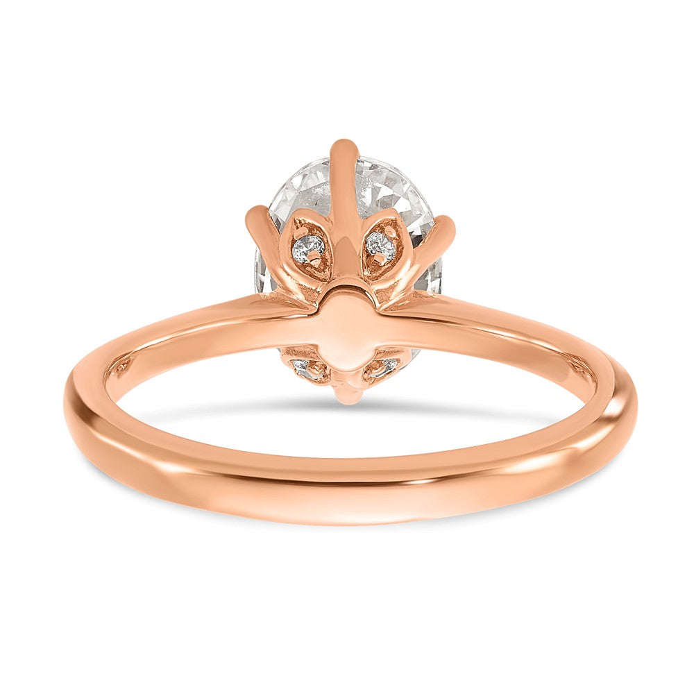 14K Rose Gold (Holds 1.5 carat (8x6mm) Oval) 6-Prong with .03 carat Diamond Leaf Design Semi-Mount Engagement Ring