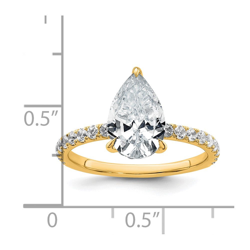 14K Yellow Gold 2 5/8 carat Certified Lab Grown Diamond VS/SI+ G+ Pear Complete Solitaire with Flair Engagement Ring