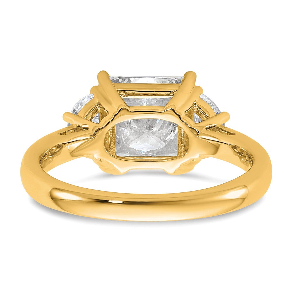 14K Yellow Gold 3 1/8 carat Certified Lab Grown Diamond VS/SI+ G+ Princess and Half Moon Complete Three Stone Engagement Ring