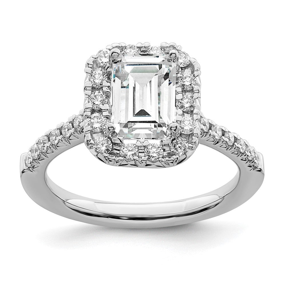 14K White Gold Halo (Holds 1.5 carat (7.7x5.8mm) Emerald-cut Center) 5/8 carat Diamond Semi-mount Engagement Ring