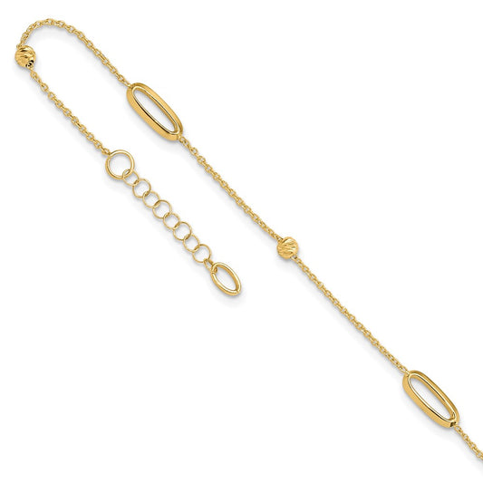 14K Yellow Gold Ovals and Beads 9 Inch Plus 1 Inch Extender - Total 10 Inch Anklet