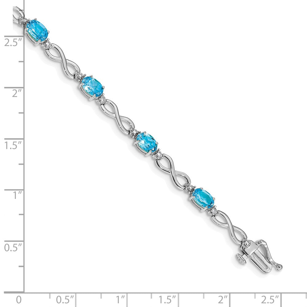 14K White Gold Complete Oval Swiss Blue Topaz and Diamond Infinity Link 7 Inch Bracelet