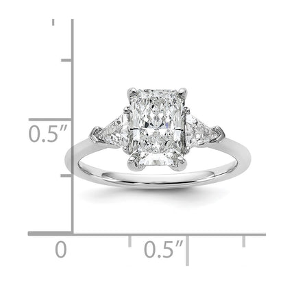14K White Gold 1/2 carat Lab Grown Diamond VS/SI+ G+ Triangle 1 1/2 carat Radiant Center Semi Mount Three Stone Engagement Ring