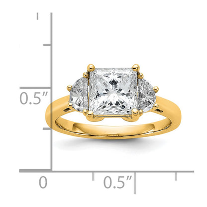14K Yellow Gold 1/2 carat Lab Grown Diamond VS+ F+ Half Moon 2 carat Princess Center Semi Mount Three Stone Engagement Ring