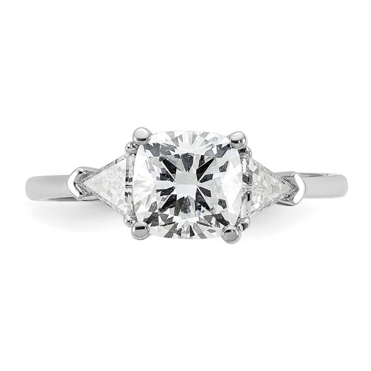 14K White Gold 2 carat Certified Lab Grown Diamond VS/SI+ G+ Cushion and Triangle Complete Three Stone Engagement Ring
