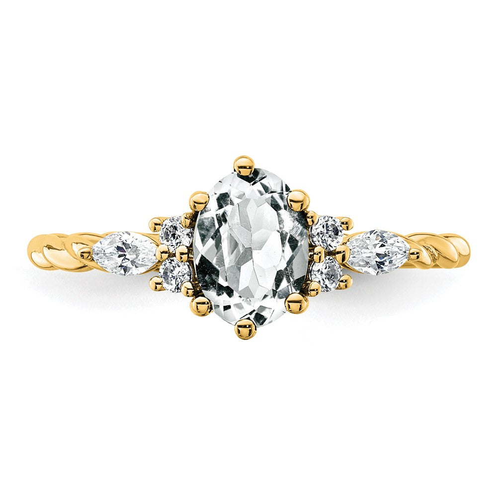 14K Yellow Gold Diamond and 7x5 Oval April/ Topaz Size 7 Twisted Ring