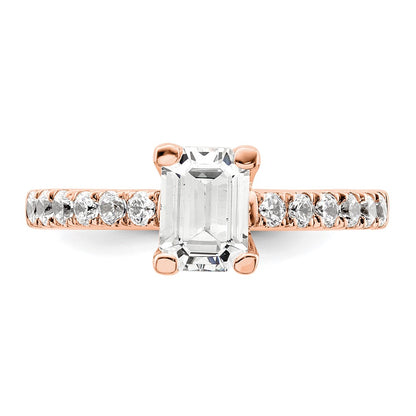 True Origin 14K Rose Gold 3/8 carat Lab Grown Diamond VS+ F+ Semi-Mount Emerald Engagement Ring