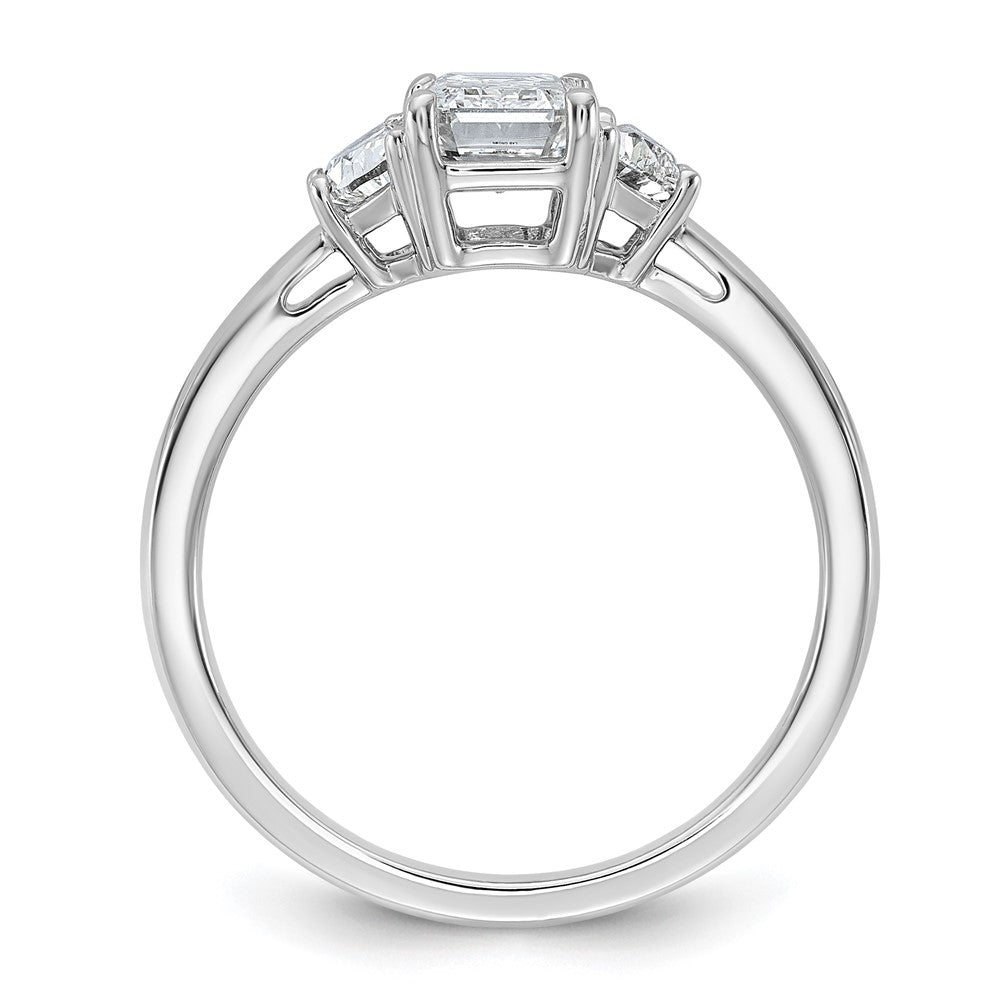 14K White Gold 3/8 carat Lab Grown Diamond VS+ F+ Semi Mount Emerald and Half Moon Three Stone Engagement Ring