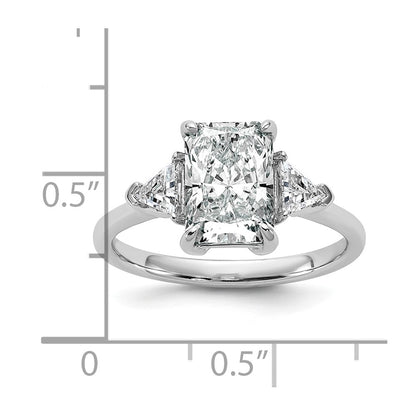 14K White Gold 1/2 carat Lab Grown Diamond VS/SI+ G+ Triangle 2 carat Radiant Center Semi Mount Three Stone Engagement Ring