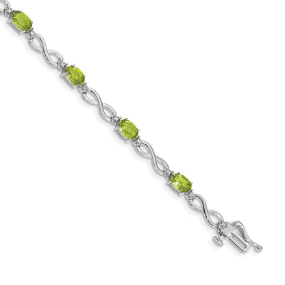 14K White Gold Complete Oval Peridot and Diamond Infinity Link 7 Inch Bracelet