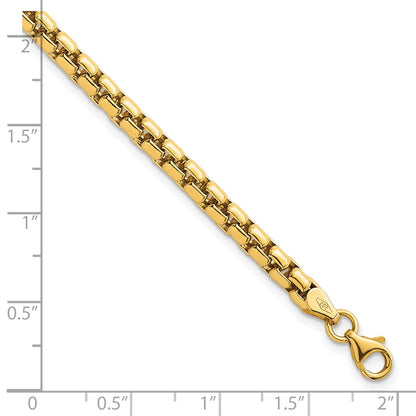 14K Yellow Gold Polished 4.25mm Rounded Box Chain 8.5 Inch Mens Bracelet