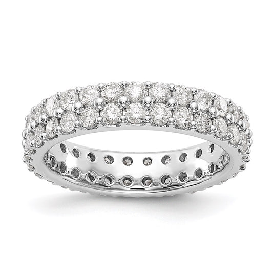 14K White Gold Polished Round 2CT Double Row Diamond Eternity Wedding Band Ring