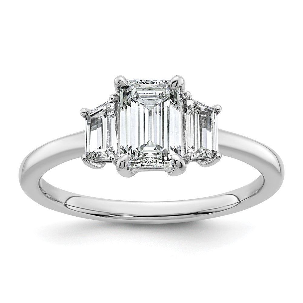14K White Gold 1 3/8 carat Lab Grown Diamond VS+ F+ Complete Emerald and Trapezoid Engagement Ring