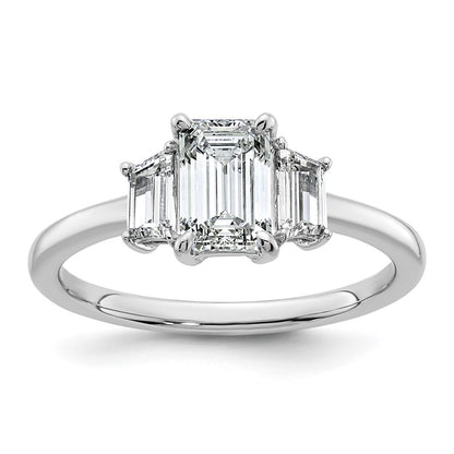 14K White Gold 1 3/8 carat Lab Grown Diamond VS+ F+ Complete Emerald and Trapezoid Engagement Ring