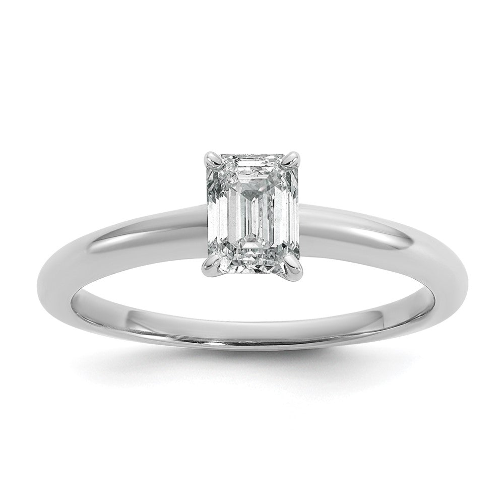 14K White Gold 3/4 carat Lab Grown Diamond VS+ F+ Emerald Solitaire Complete Engagement Ring