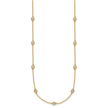 14K Yellow Gold Complete 7/8 carat Bezel-set Diamond and Cable Chain 15-Station 18 Inch Necklace