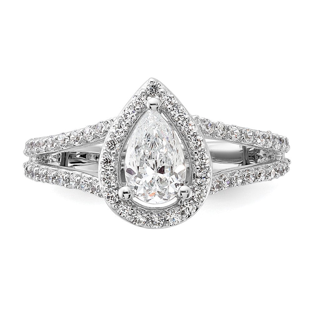 14K White Gold Halo Plus (Holds 1 carat (8x5mm) Pear Center) 5/8 carat Diamond Semi-Mount Engagement Ring