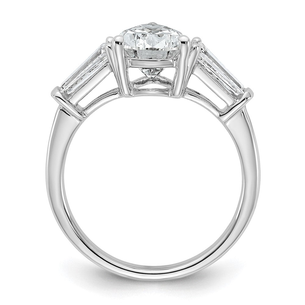14K White Gold 3 1/3 carat Certified Lab Grown Diamond VS+ F+ Pear and Tapered Baguette Complete Engagement Ring