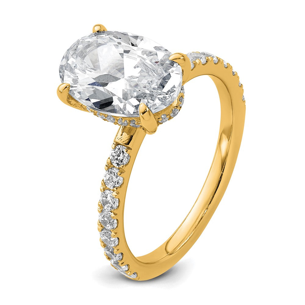 14K Yellow Gold 3 1/2 carat Certified Lab Grown Diamond VS/SI+ G+ Oval Complete Solitaire with Flair Engagement Ring