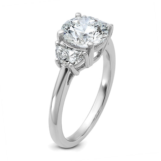 14K White Gold 2 1/2 carat Certified Lab Grown Diamond VS+F+ Round Complete Three Stone Engagement Ring