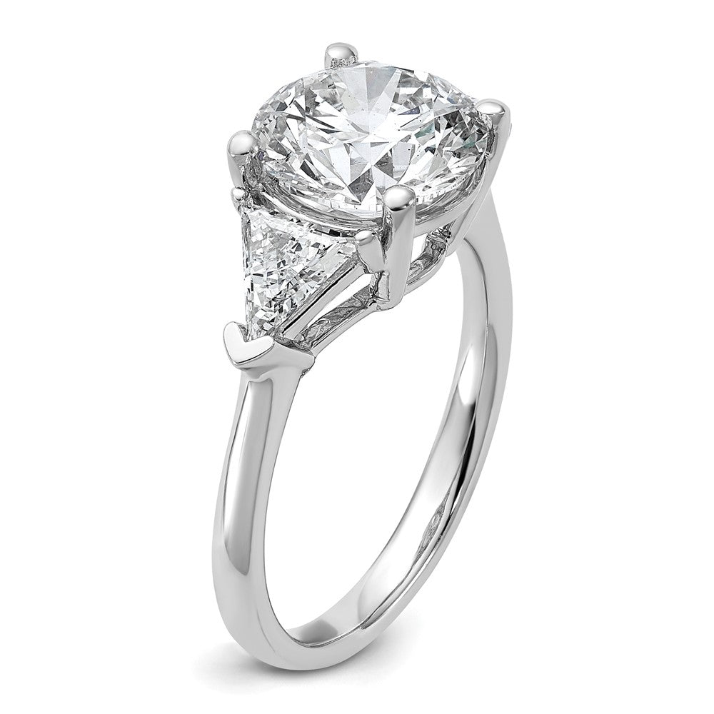 14K White Gold 4 1/8 carat Certified Lab Grown Diamond VS+ F+ Round and Triangle Complete Three Stone Engagement Ring