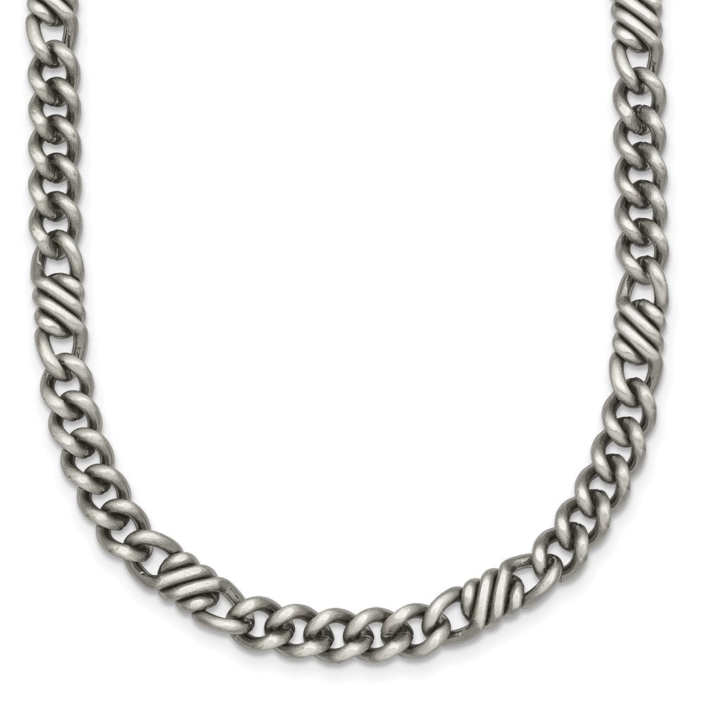 Sterling Silver Black Ruthenium-plated Brushed Fancy Curb Chain Mens 22 Inch Necklace