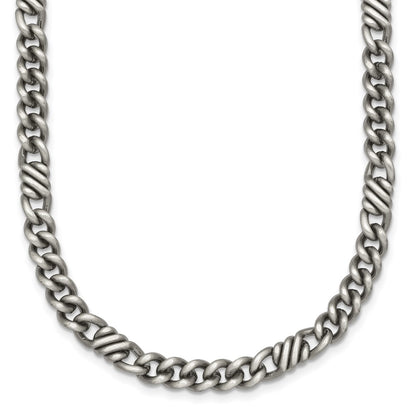 Sterling Silver Black Ruthenium-plated Brushed Fancy Curb Chain Mens 22 Inch Necklace