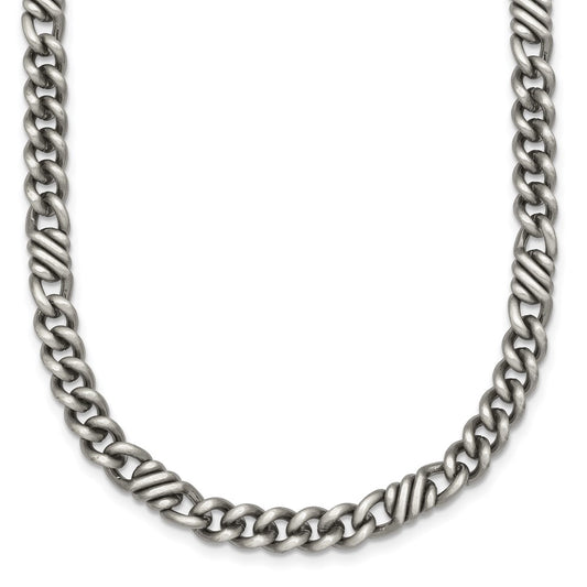 Sterling Silver Black Ruthenium-plated Brushed Fancy Curb Chain Mens 22 Inch Necklace