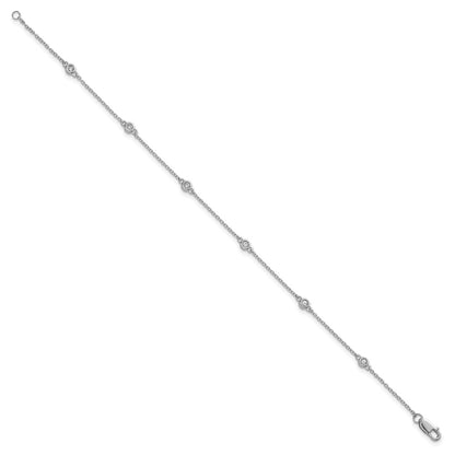14K White Gold Complete 1/10 carat Bezel-set Diamond and Cable Chain 6-Station 7 Inch Bracelet