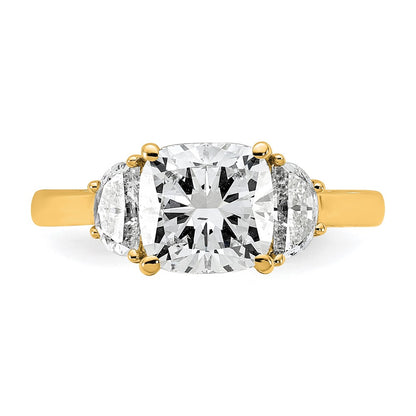 14K Yellow Gold 2 1/2 carat Certified Lab Grown Diamond VS/SI+ G+ Complete Cushion and Half Moon Three Stone Engagement Ring
