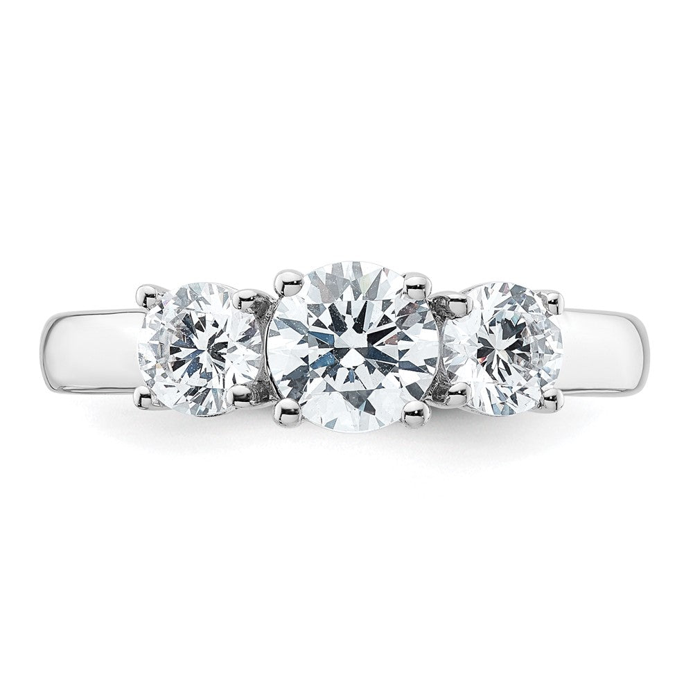 14K White Gold 1 1/2 carat Certified Lab Grown Diamond VS+ F+ Three Stone Complete Engagement Ring