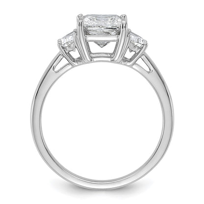 14K White Gold 2 carat Certified Lab Grown Diamond VS/SI+ G+ Princess and Half Moon Complete Three Stone Engagement Ring