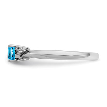 14K White Gold Polished Diamond and Blue Topaz Fashion Ring