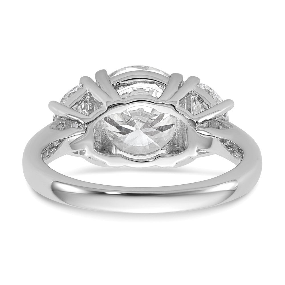 14K White Gold 1 carat Lab Grown Diamond VS+ F+ 3 carat Center Round Semi Mount Three Stone Engagement Ring