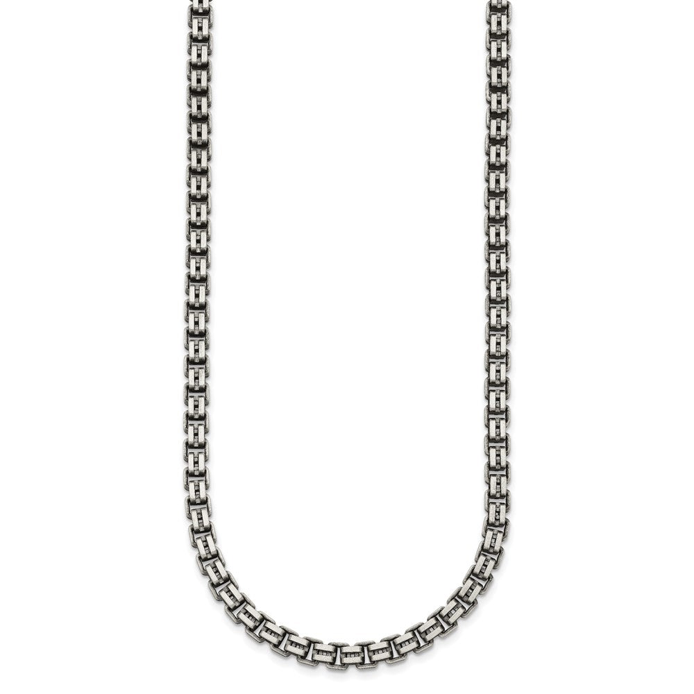 Sterling Silver Antiqued Brushed 5.00mm Fancy Box Link 19.75 Inch Necklace