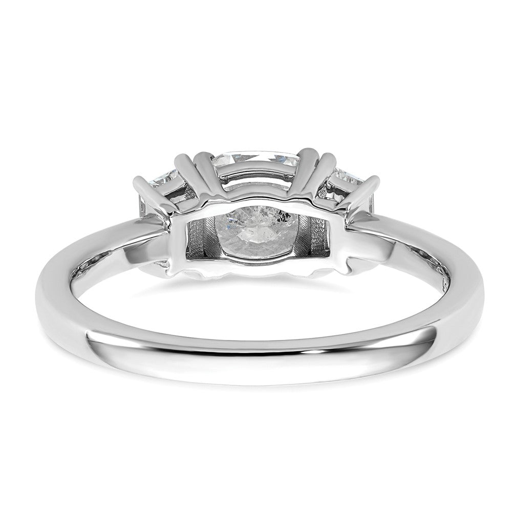 14K White Gold  3/8 carat Lab Grown Diamond VS+ F+ Half Moon 1 carat Cushion Center Semi Mount Three Stone Engagement Ring