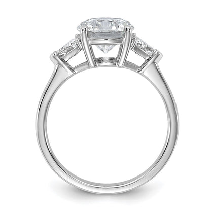 14K White Gold 1/2 carat Lab Grown Diamond VS/SI+ G+ Triangle 2 carat Round Semi Mount Three Stone Engagement Ring