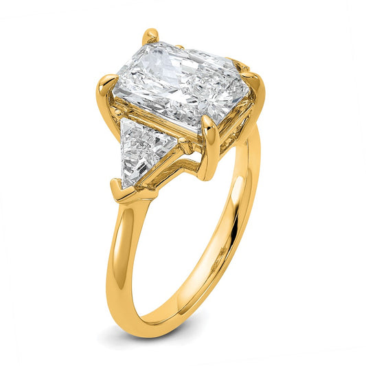 14K Yellow Gold 3 5/8 carat Certified Lab Grown Diamond VS/SI+ G+ Radiant and Triangle Complete Three Stone Engagement Ring