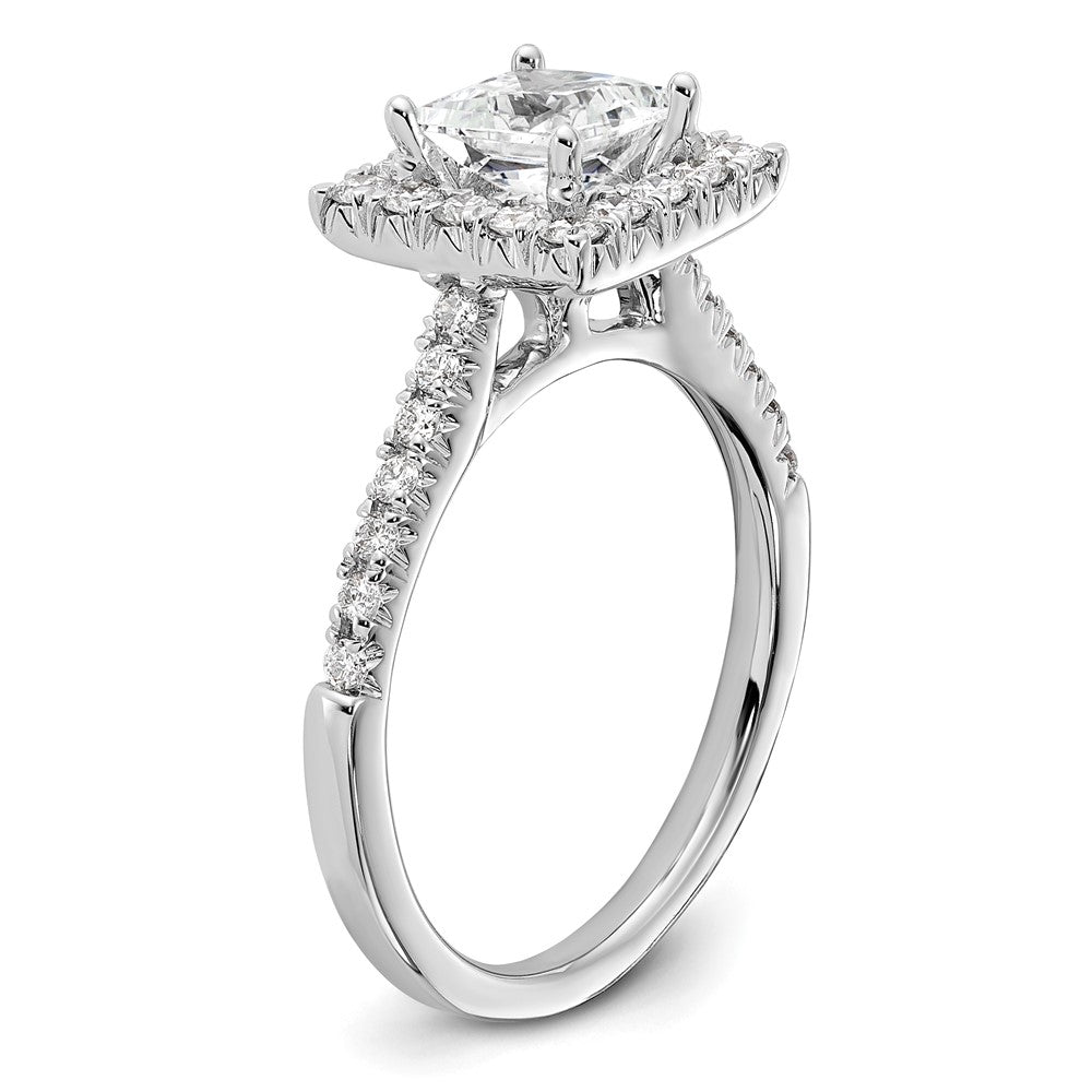 True Origin 14K White Gold 1/2 carat Lab Grown Diamond VS+ F+ Semi-Mount Princess Halo Engagement Ring