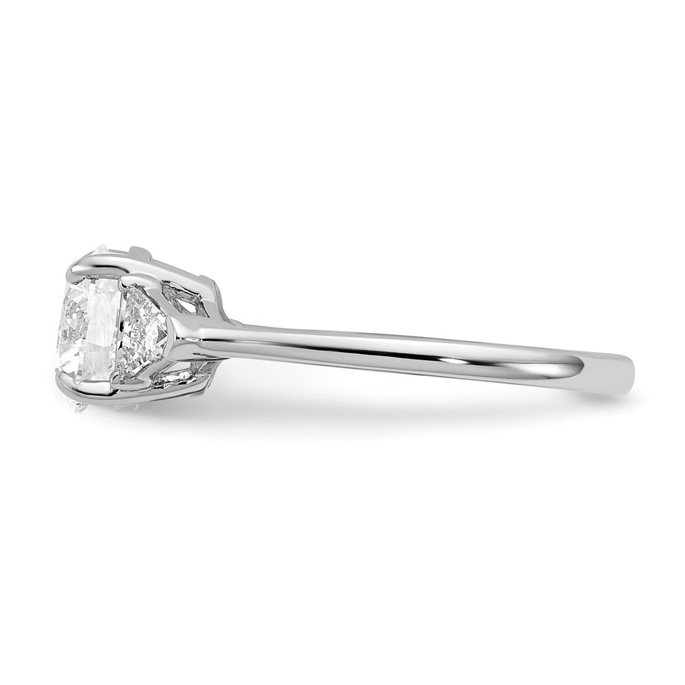 14K White Gold 2 carat Certified Lab Grown Diamond VS/SI+ G+ Round and Triangle Complete Three Stone Engagement Ring