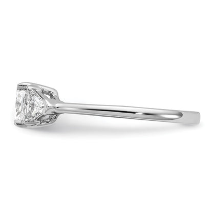 14K White Gold 1 1/2 carat Certified Lab Grown Diamond VS+ F+ Cushion and Triangle Complete Three Stone Engagement Ring