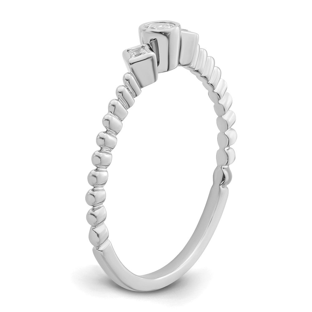 14K White Gold Scalloped Wedding Band Ring Petite 3-Stone 1/15 carat Round Diamond Complete Promise/Engagement Ring