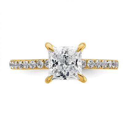 14K Yellow Gold 2 carat Certified Lab Grown Diamond VS/SI+ G+ Princess Complete Solitaire with Flair Engagement Ring